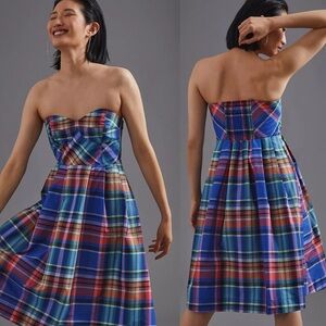 Anthropologie (Maeve)Strapless Blue Multi Plaid Sweetheart Dress